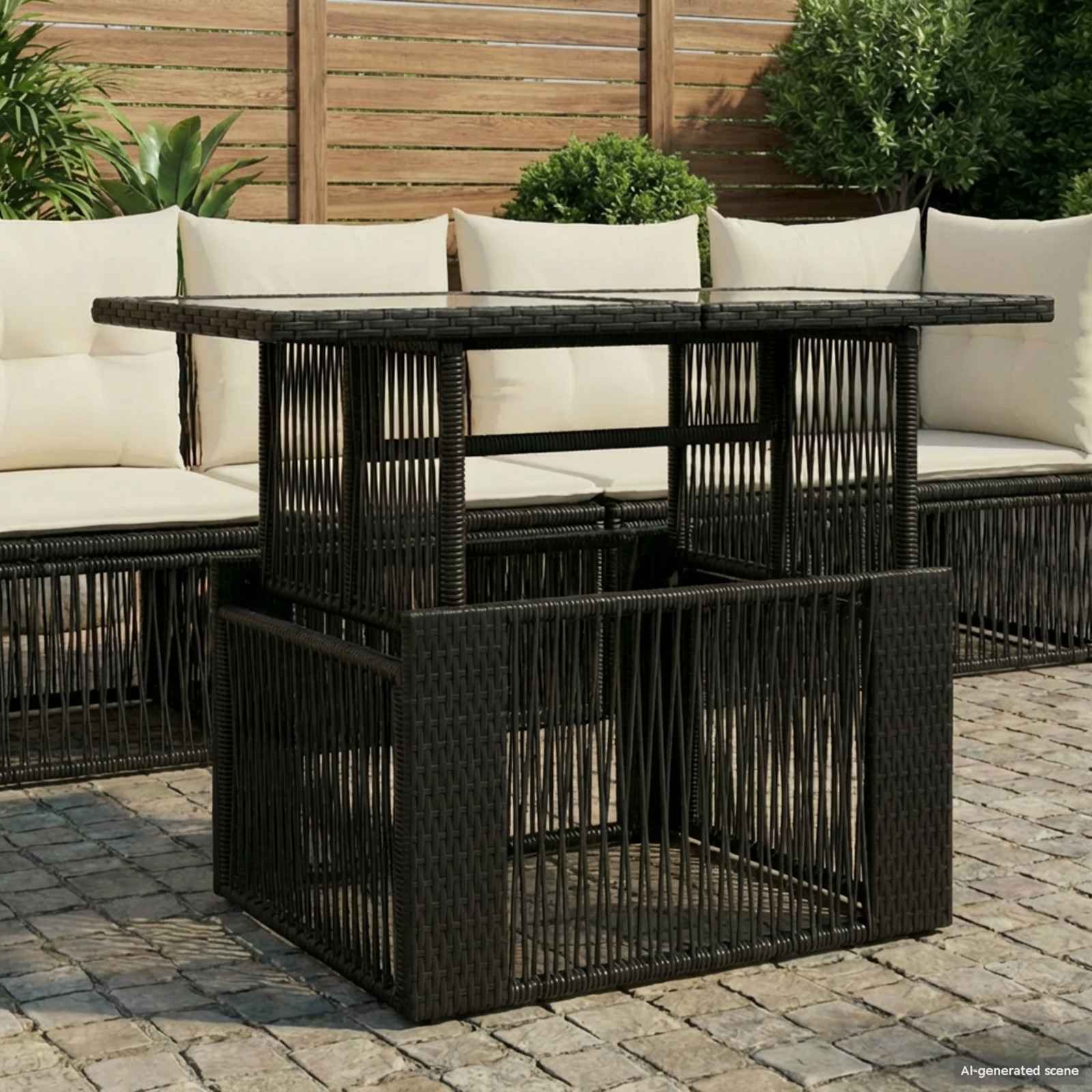 Τραπέζι Κήπου Μαύρο 100 x 55 x 37 cm PE Rattan και Γυαλί - Pakobazaar