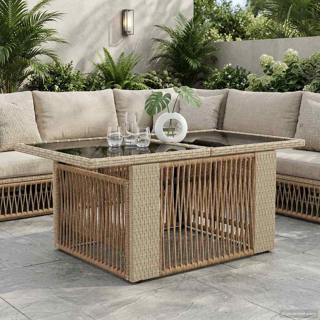 Τραπέζι Κήπου Μπεζ 100 x 55 x 37 cm PE Rattan και Γυαλί - Pakobazaar