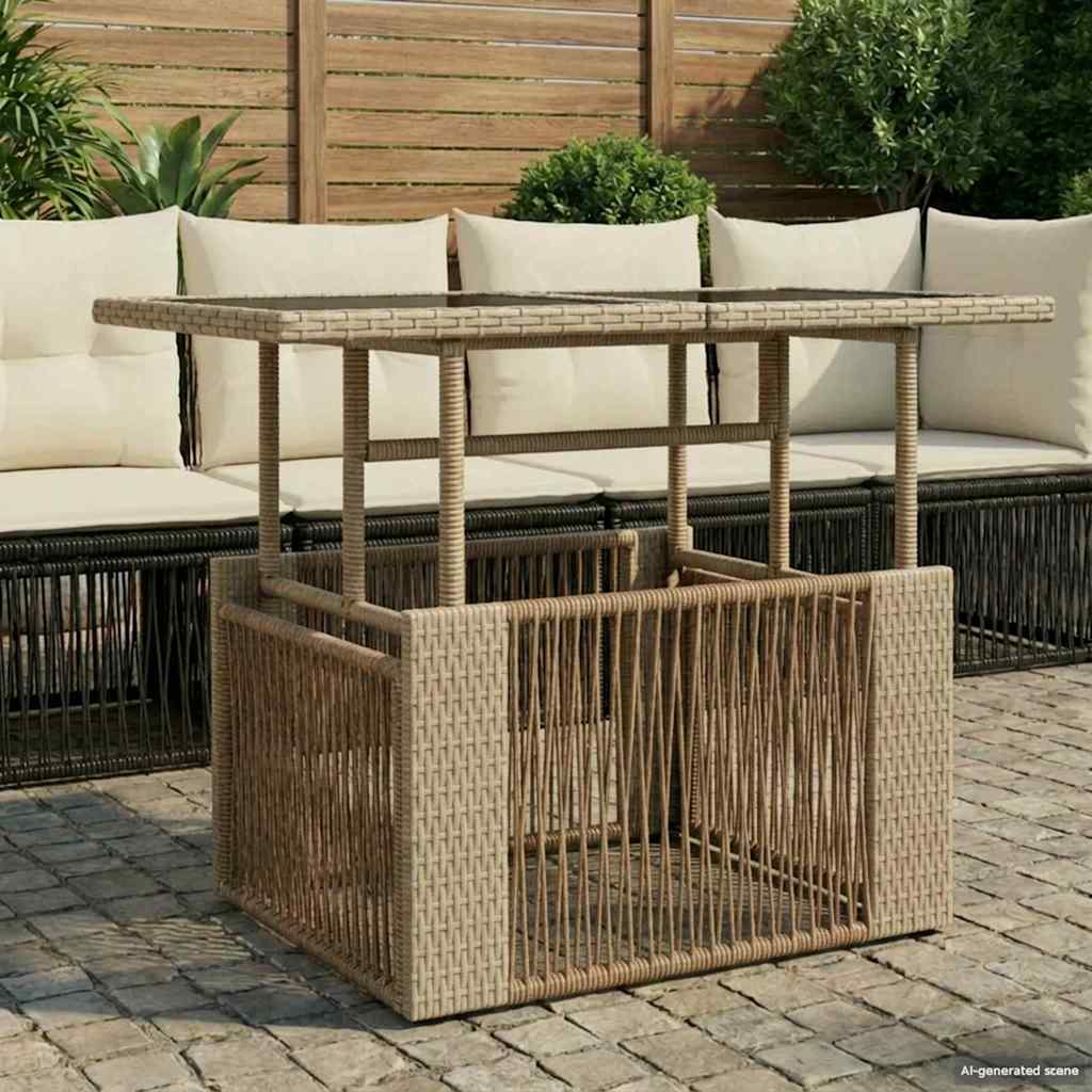 Τραπέζι Κήπου Μπεζ 100 x 55 x 37 cm PE Rattan και Γυαλί - Pakobazaar
