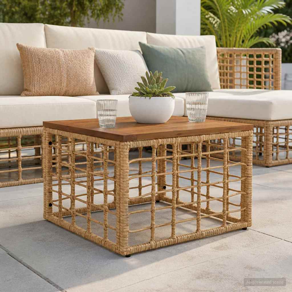 Τραπέζι Κήπου Φυσικό 55 x 55 x 37 εκ PE Rattan και Γυαλί - Pakobazaar