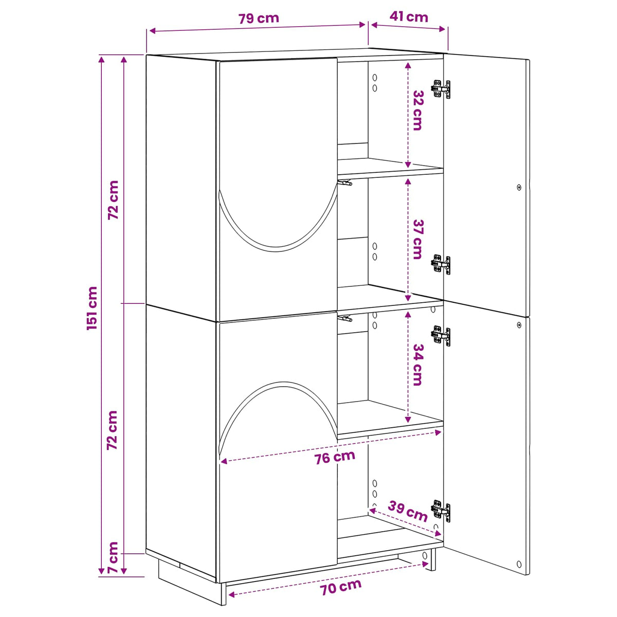 Ψηλός μπουφές Γκρι Sonoma 79 x 41 x 151 cm Επεξεργασμένο Ξύλο - Pakobazaar