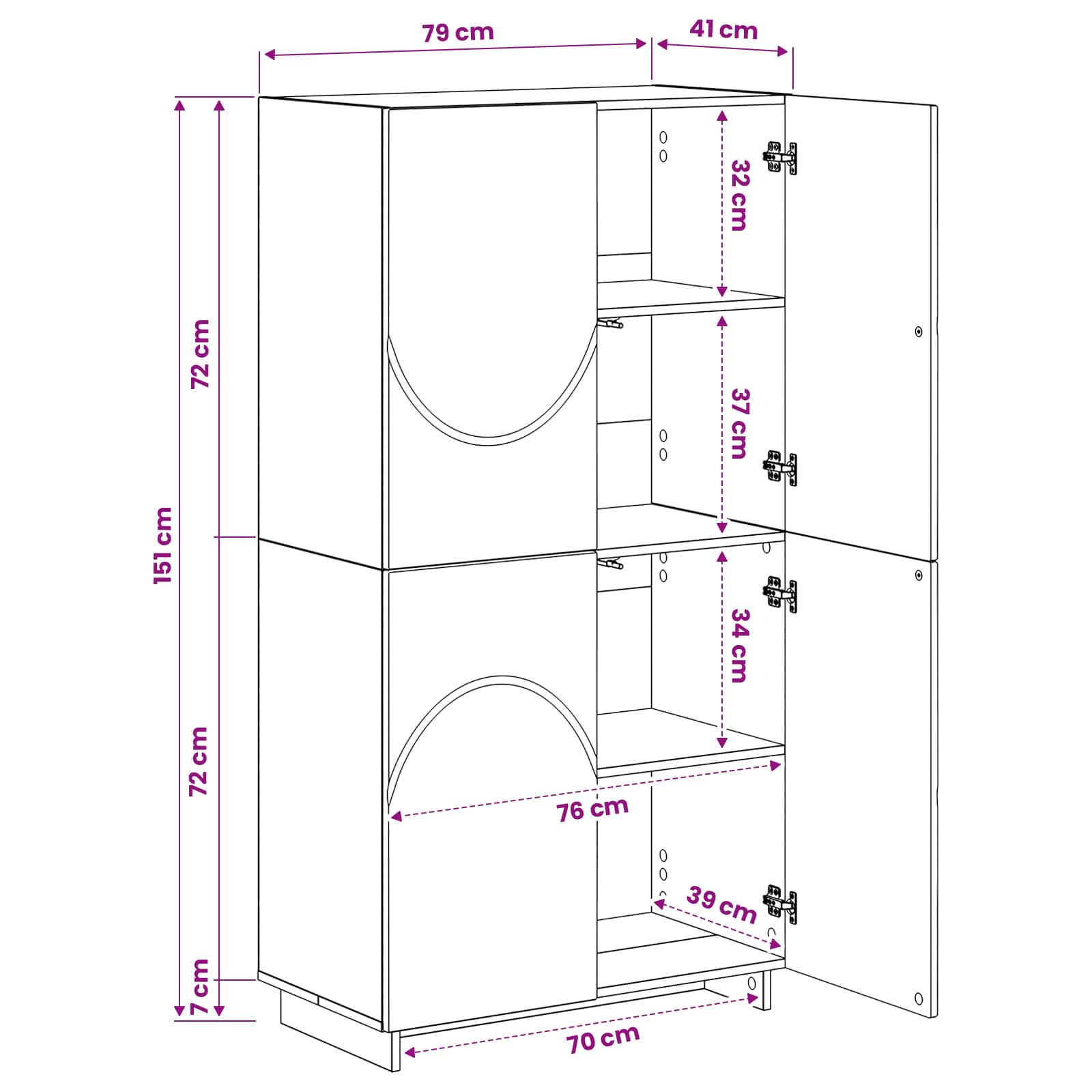 Ψηλός μπουφές Γκρι Sonoma 79 x 41 x 151 cm Επεξεργασμένο Ξύλο - Pakobazaar