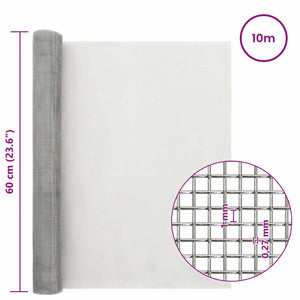 Πλέγμα Οθόνης 60 x 1000 cm 20 Mesh Ανοξείδωτο Ατσάλι 201 Ασημί - Pakobazaar
