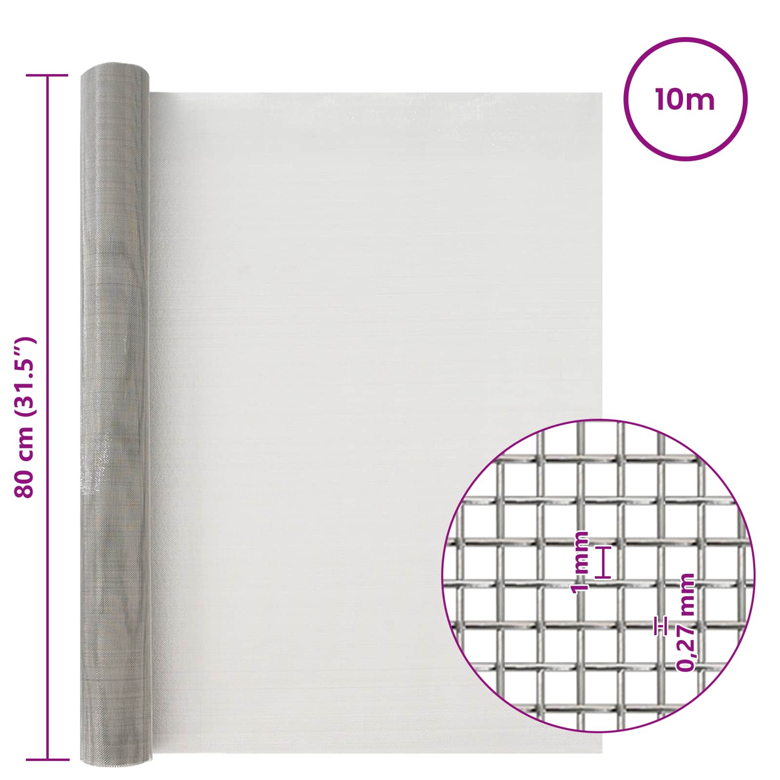 Πλέγμα Οθόνης 80 x 1000 cm 20 Mesh Ανοξείδωτο Ατσάλι 201 Ασημί