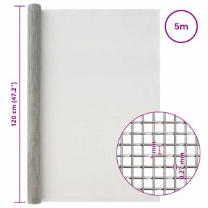 Πλέγμα Οθόνης 120 x 500 cm 20 Mesh Ανοξείδωτο Ατσάλι 201 Ασημί - Pakobazaar