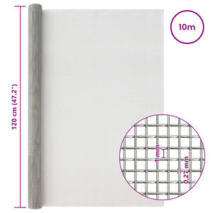 Πλέγμα Οθόνης 120 x 1000 cm 20 Mesh Ανοξείδωτο Ατσάλι 201 Ασημί - Pakobazaar