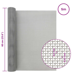 Πλέγμα Οθόνης 60 x 500 cm 30 Mesh Ανοξείδωτο Ατσάλι 201 Ασημί - Pakobazaar