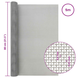 Πλέγμα Οθόνης 80 x 500 cm 30 Mesh Ανοξείδωτο Ατσάλι 201 Ασημί - Pakobazaar