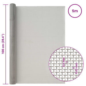 Πλέγμα Οθόνης 100 x 500 cm 30 Mesh Ανοξείδωτο Ατσάλι 201 Ασημί - Pakobazaar