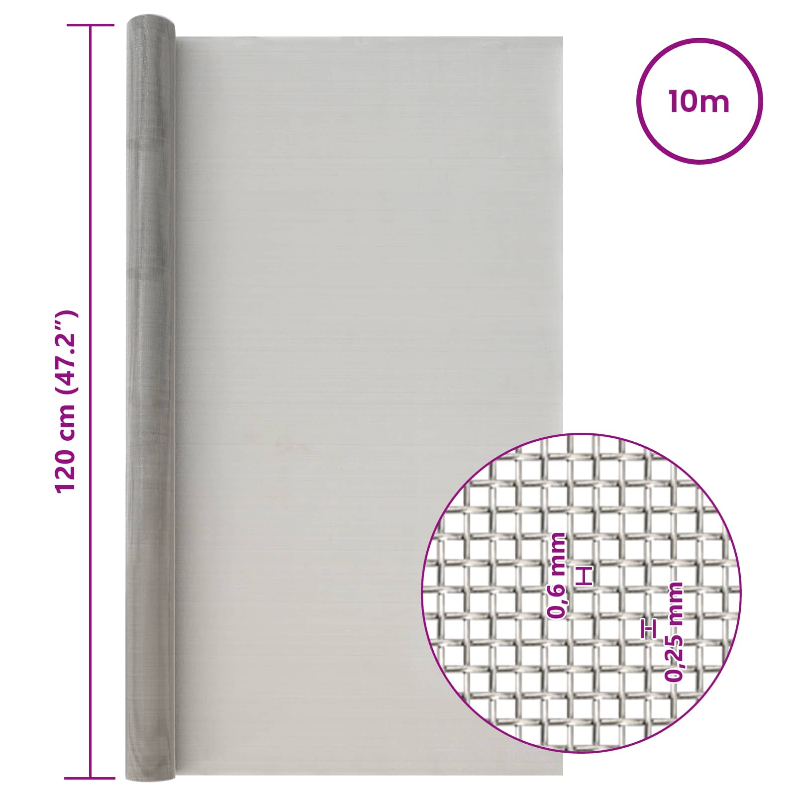 Πλέγμα Οθόνης 120 x 1000 cm 30 Mesh Ανοξείδωτο Ατσάλι 201 Ασημί