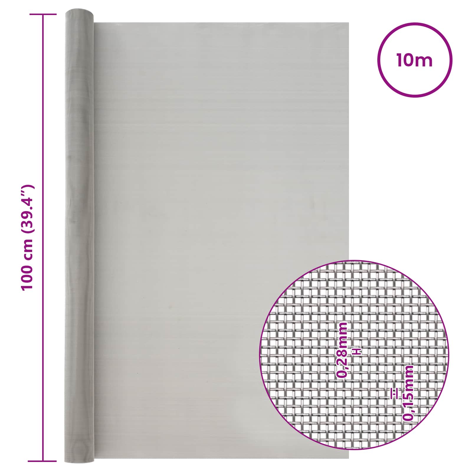 Πλέγμα Οθόνης 100 x 1000 cm 60 Mesh Ανοξείδωτο Ατσάλι 201 Ασημί