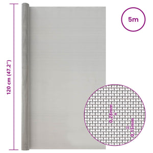 Πλέγμα Οθόνης 120 x 500 cm 60 Mesh Ανοξείδωτο Ατσάλι 201 Ασημί - Pakobazaar