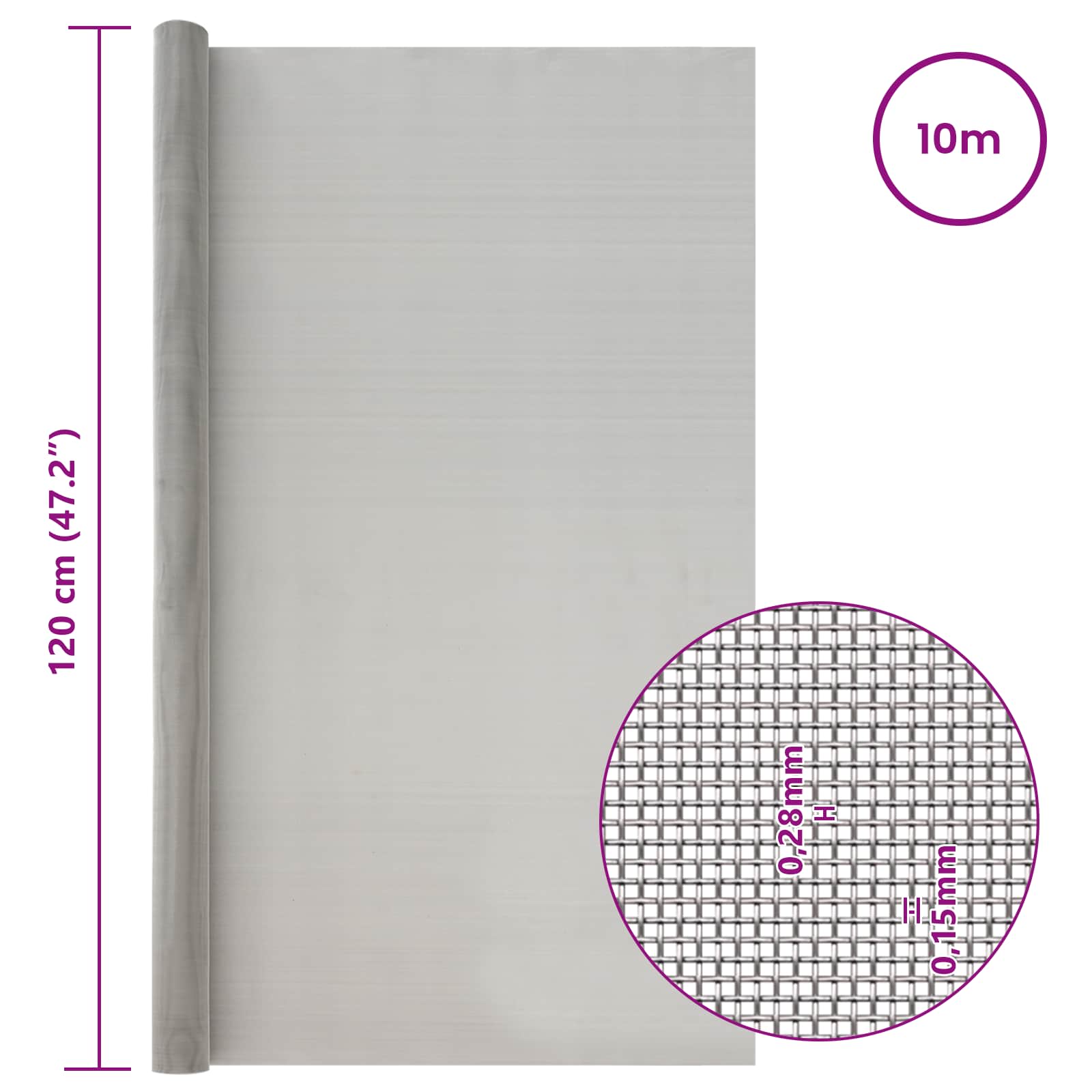 Πλέγμα Οθόνης 120 x 1000 cm 60 Mesh Ανοξείδωτο Ατσάλι 201 Ασημί