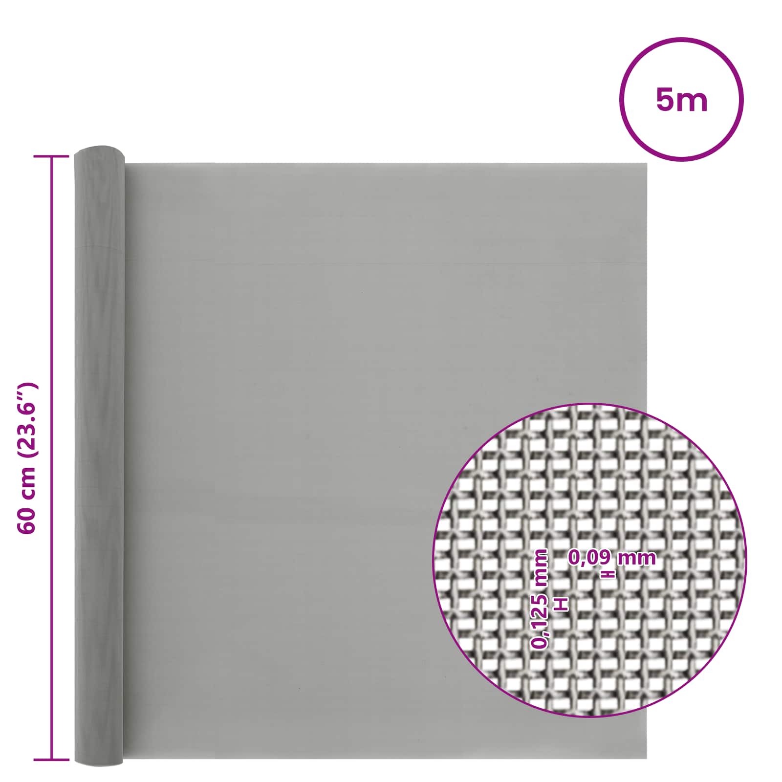Πλέγμα Οθόνης 60 x 500 cm 120 Mesh Ανοξείδωτο Ατσάλι 201 Ασημί