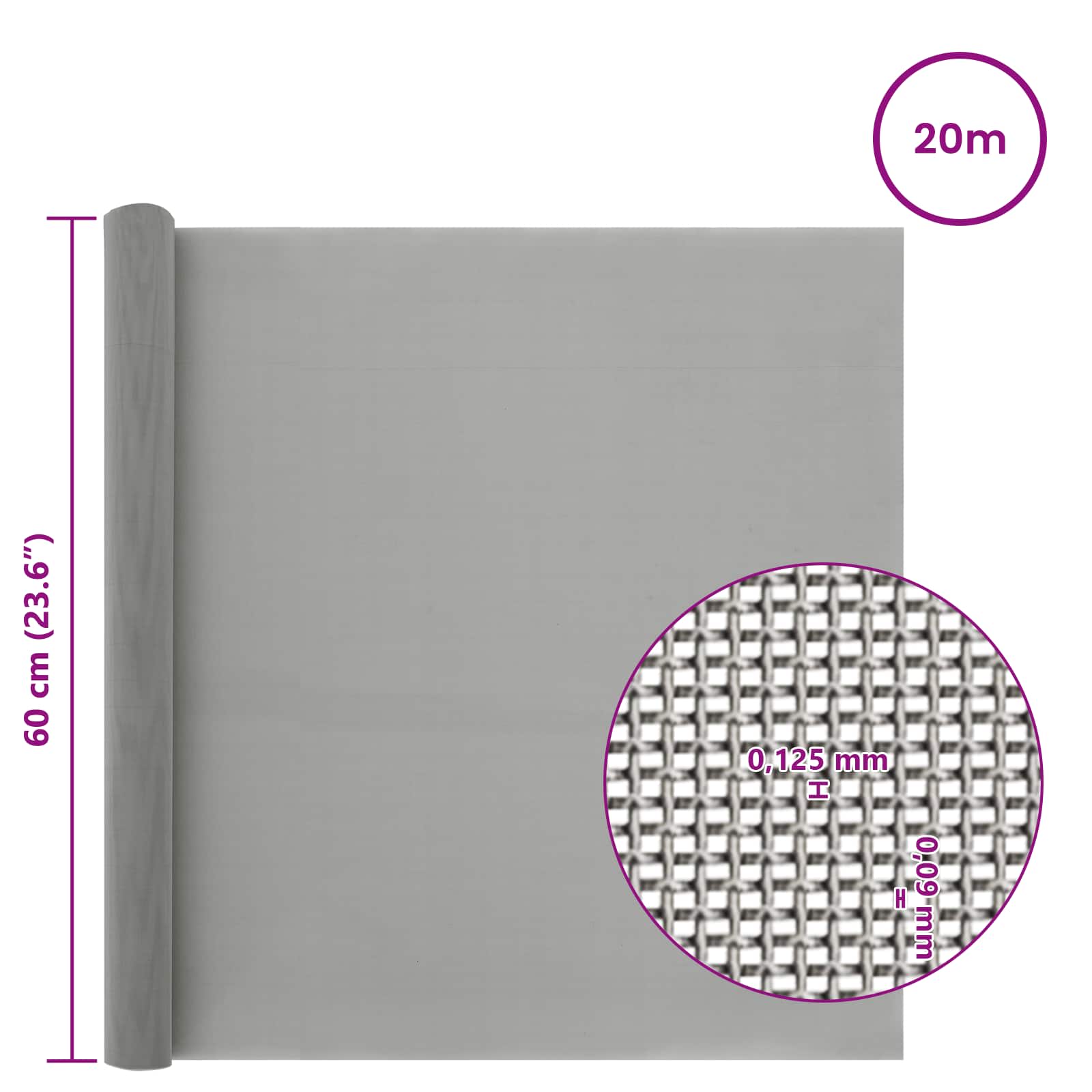 Πλέγμα Οθόνης 60 x 2000 cm 120 Mesh Ανοξείδωτο Ατσάλι 201 Ασημί