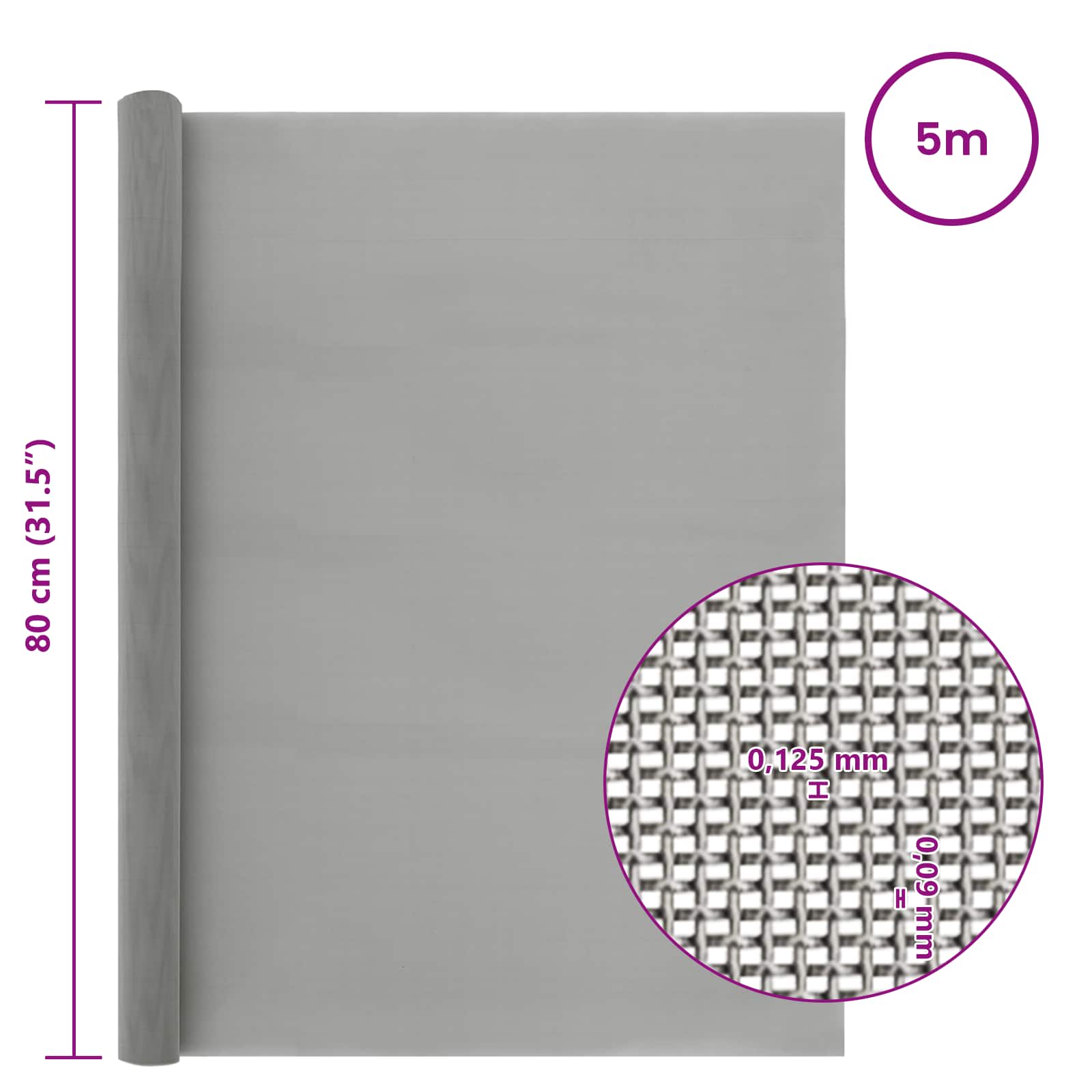 Πλέγμα Οθόνης 80 x 500 cm 120 Mesh Ανοξείδωτο Ατσάλι 201 Ασημί