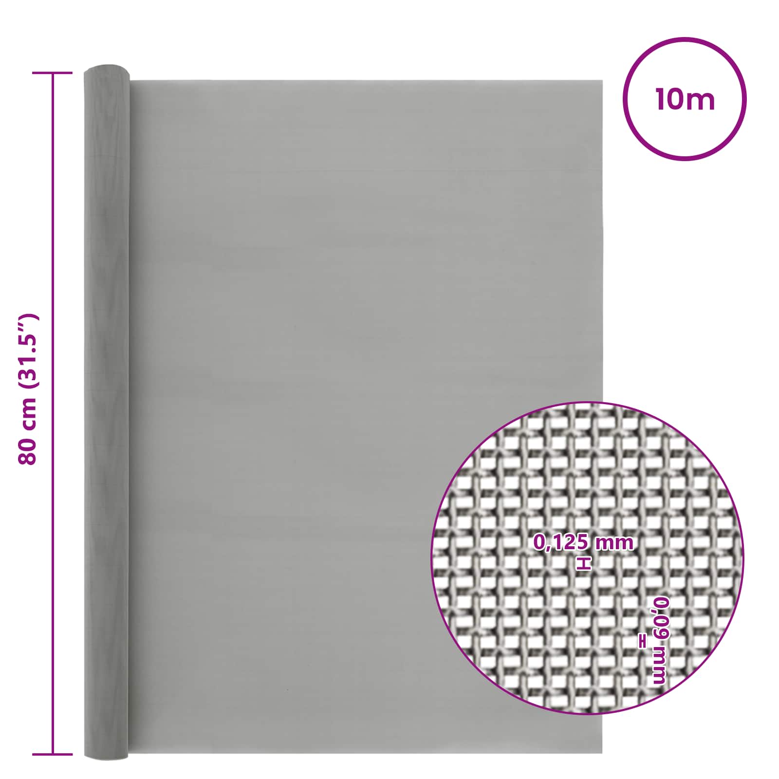 Πλέγμα Οθόνης 80 x 1000 cm 120 Mesh Ανοξείδωτο Ατσάλι 201 Ασημί