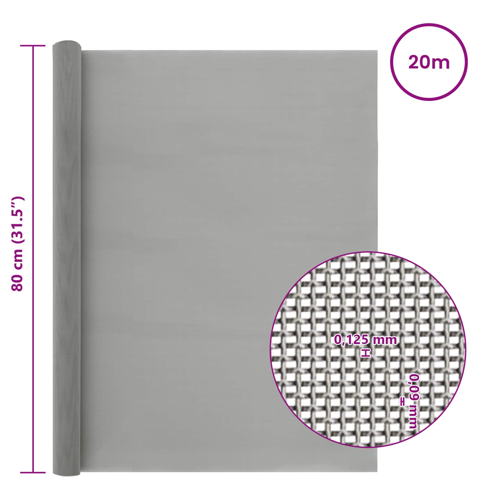 Πλέγμα Οθόνης 80 x 2000 cm 120 Mesh Ανοξείδωτο Ατσάλι 201 Ασημί