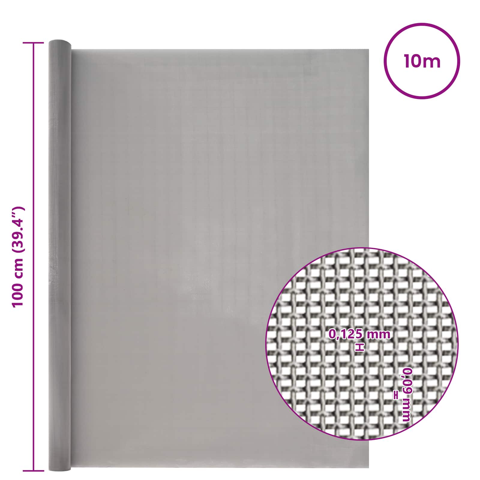 Πλέγμα Οθόνης 100 x 1000 cm 120 Mesh Ανοξείδωτο Ατσάλι 201