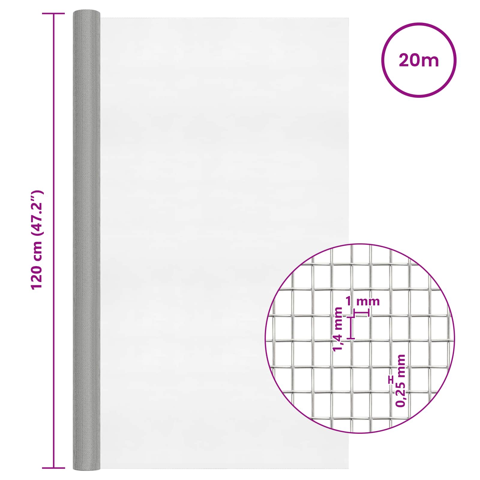 Πλέγμα Οθόνης 120 x 2000 εκ 18 Mesh Ανοξείδωτο Ατσάλι 201 Ασημί