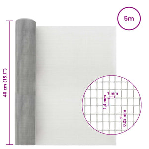 Πλέγμα Οθόνης 40 x 500 εκ 18 Mesh Ανοξείδωτο Ατσάλι 201 Ασημί - Pakobazaar
