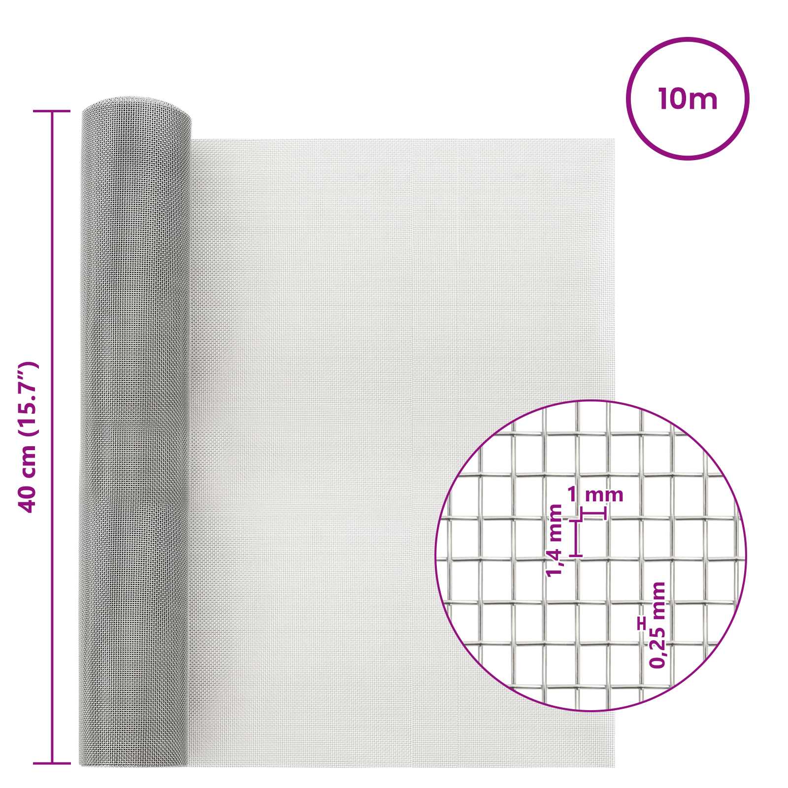 Πλέγμα Οθόνης 40 x 1000 εκ 18 Mesh Ανοξείδωτο Ατσάλι 201 Ασημί
