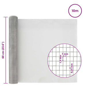 Πλέγμα Οθόνης 60 x 1000 cm 18 Mesh Ανοξείδωτο Ατσάλι 201 Ασημί - Pakobazaar