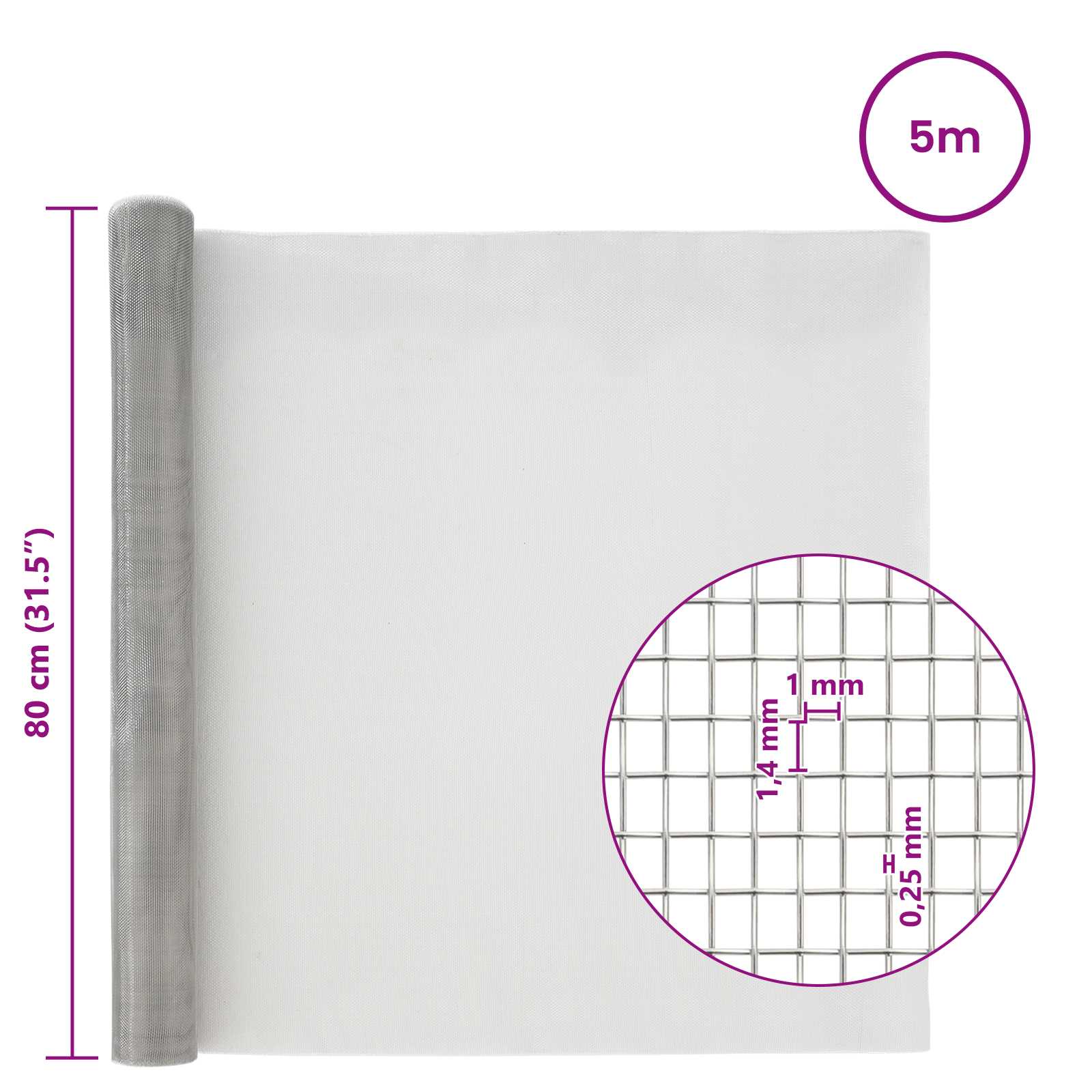 Πλέγμα Οθόνης 80 x 500 cm 18 Mesh Ανοξείδωτο Ατσάλι 201 Ασημί