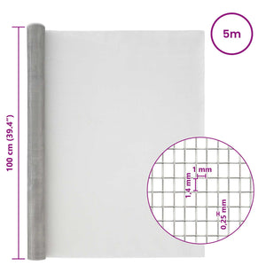 Πλέγμα Οθόνης 100 x 500 cm 18 Mesh Ανοξείδωτο Ατσάλι 201 Ασημί - Pakobazaar