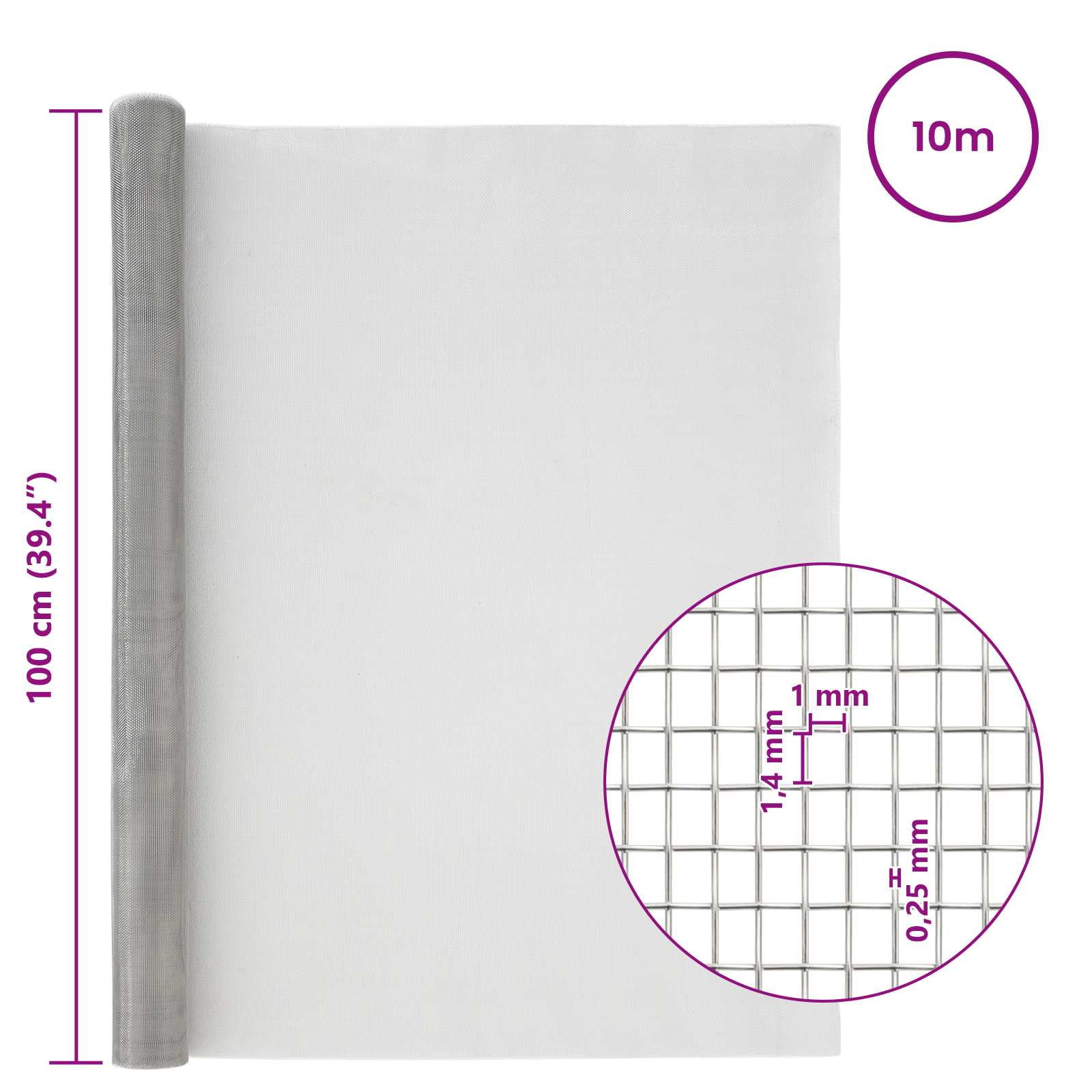 Πλέγμα Οθόνης 100 x 1000 cm 18 Mesh Ανοξείδωτο Ατσάλι 201 Ασημί - Pakobazaar