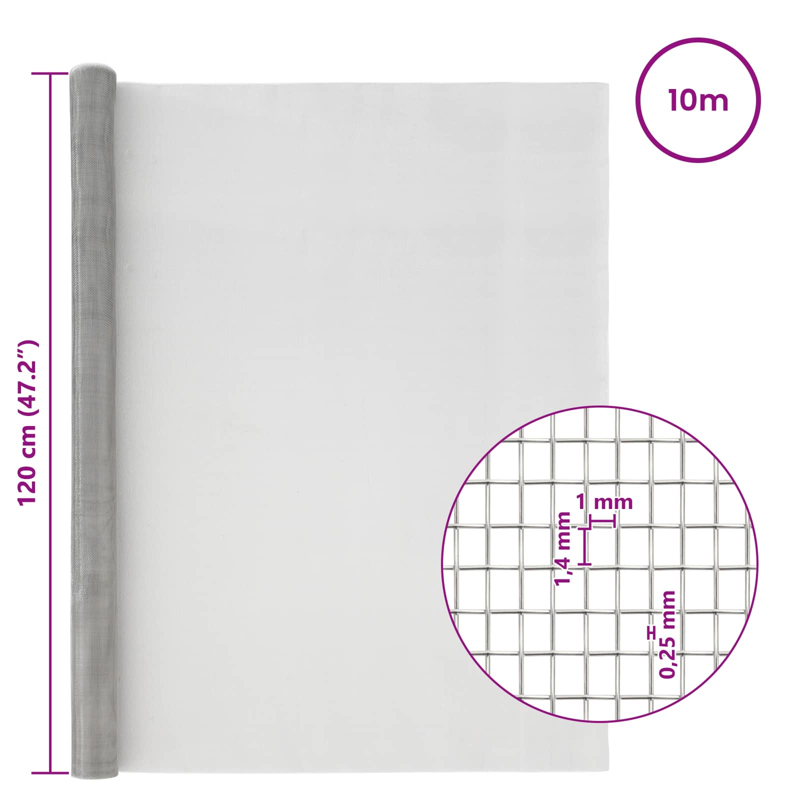 Πλέγμα Οθόνης 120 x 1000 cm 18 Mesh Ανοξείδωτο Ατσάλι 201 Ασημί - Pakobazaar