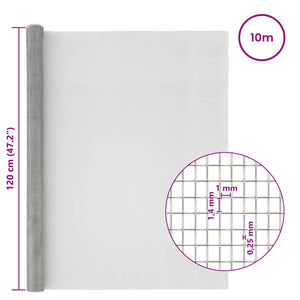 Πλέγμα Οθόνης 120 x 1000 cm 18 Mesh Ανοξείδωτο Ατσάλι 201 Ασημί - Pakobazaar