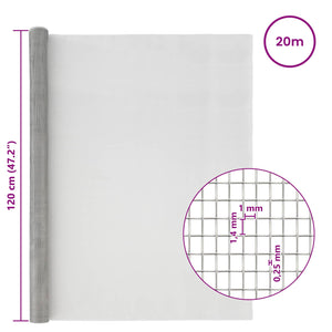 Πλέγμα Οθόνης 120 x 2000 εκ 18 Mesh Ανοξείδωτο Ατσάλι 201 Ασημί - Pakobazaar