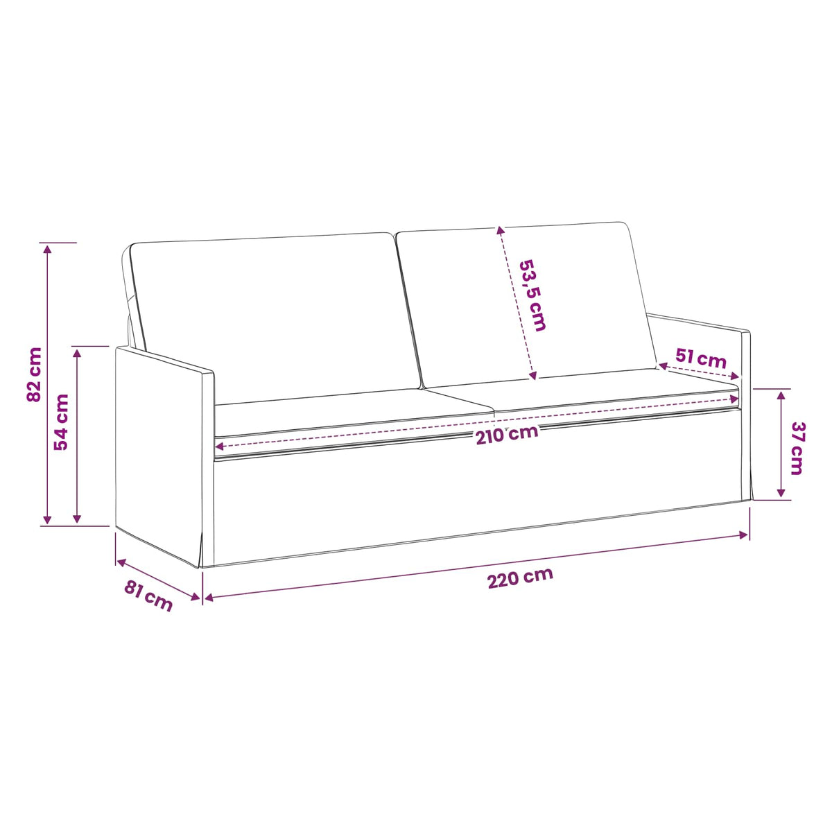Καθιστικό 3 ατόμων Μαύρο 220 x 81 x 82 εκ. Βελούδο - Pakobazaar