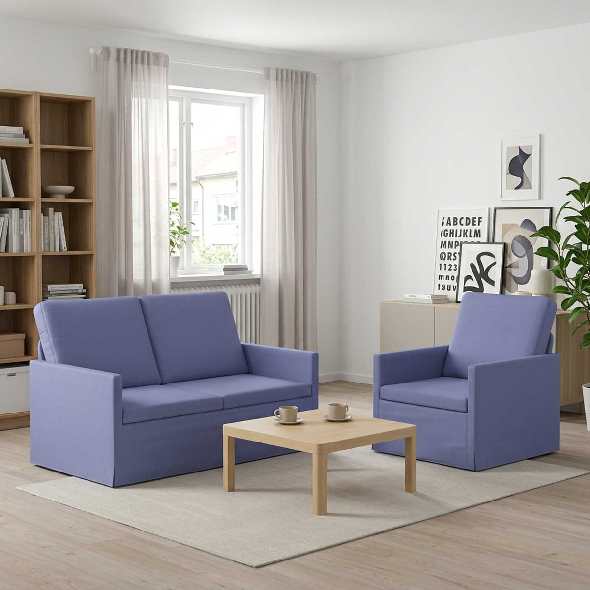 Σετ Καναπέ 2 pcs Μπλε τζην Ύφασμα