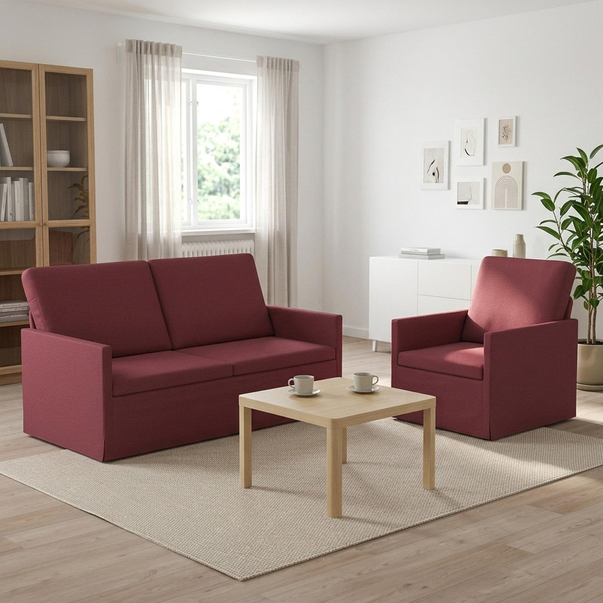 Σετ Καναπέ 2 pcs Κόκκινο Ύφασμα