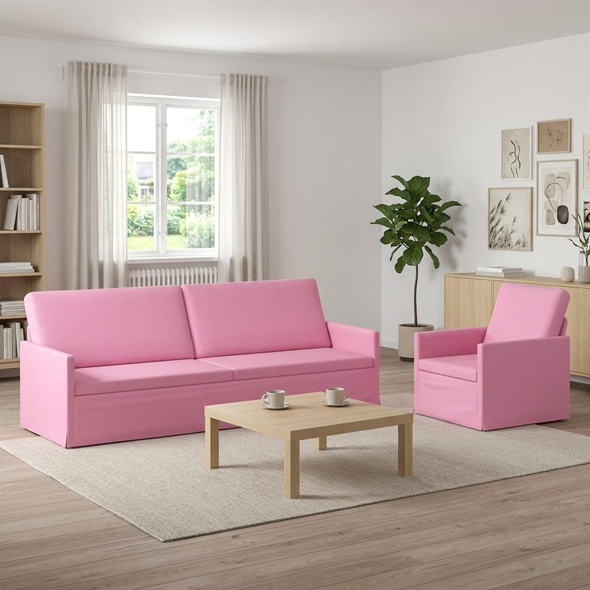 Σετ Καναπέ 2 pcs Ροζ Ύφασμα