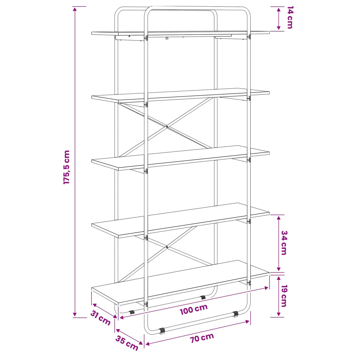 Ράφι Βιβλίων 5 επίπεδα 100 x 35 x 175,5 εκ. Επεξεργασμένο Ξύλο