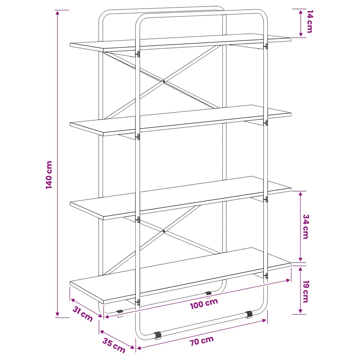 Ράφι Βιβλίων 4 επίπεδα 100 x 35 x 140 εκ. PB Sonoma Δρυς