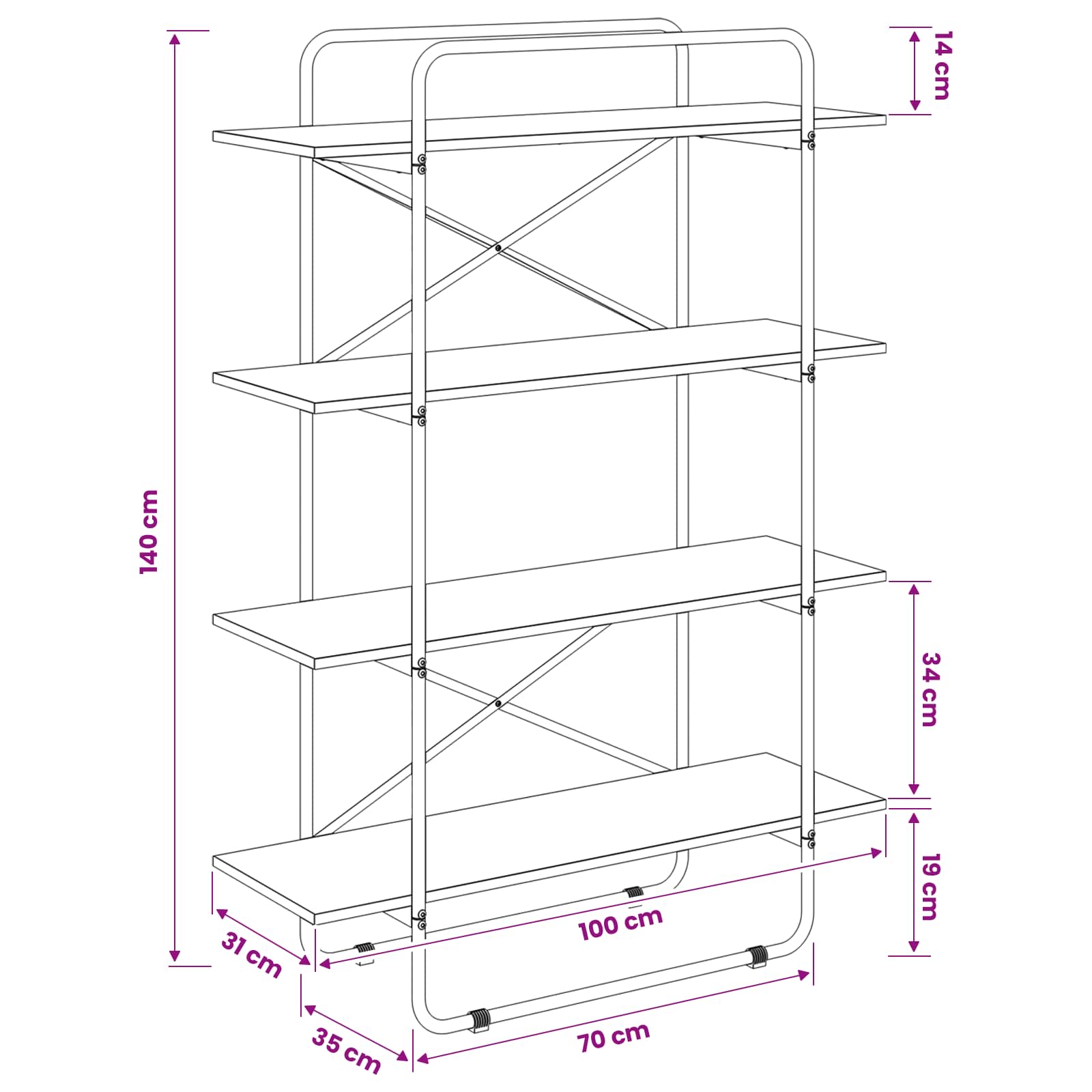 Ράφι Βιβλίων 4 επίπεδα 100 x 35 x 140 εκ. PB Ξύλο δρυός - Pakobazaar