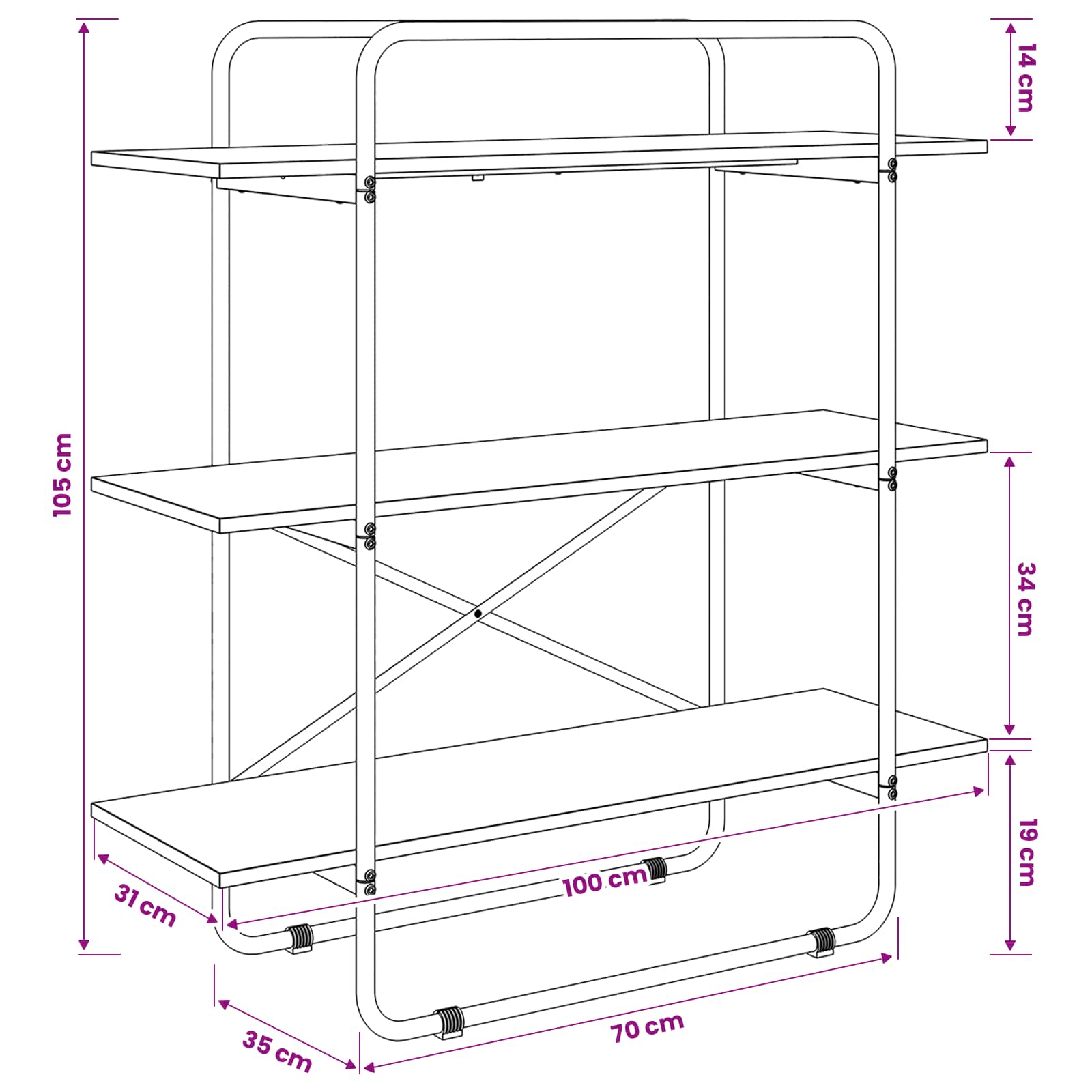 Ράφι Βιβλίων 3 επίπεδα 100 x 35 x 105 εκ. PB Μαύρη Δρυς - Pakobazaar