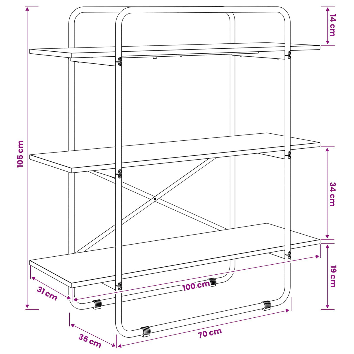 Ράφι Βιβλίων 3 επίπεδα 100 x 35 x 105 εκ. PB Γκρι Sonoma
