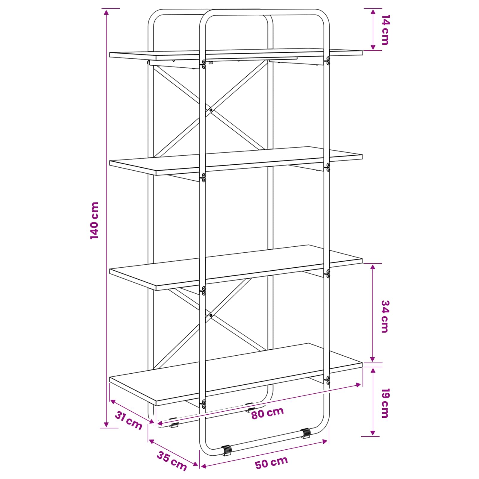 Ράφι Βιβλίων 4 επίπεδα 80 x 35 x 140 εκ. PB Ξύλο δρυός