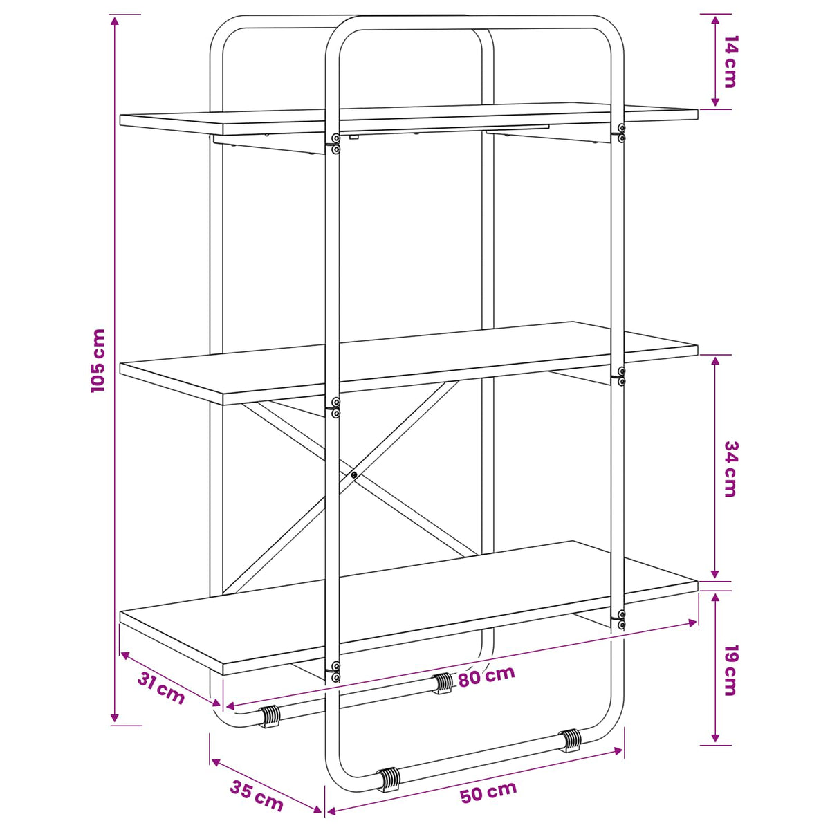 Ράφι Βιβλίων 3 επίπεδα 80 x 35 x 105 εκ. PB Γκρι Sonoma - Pakobazaar