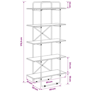 Ράφι Βιβλίων 5 επίπεδα 60 x 35 x 175,5 εκ. PB Sonoma Δρυς