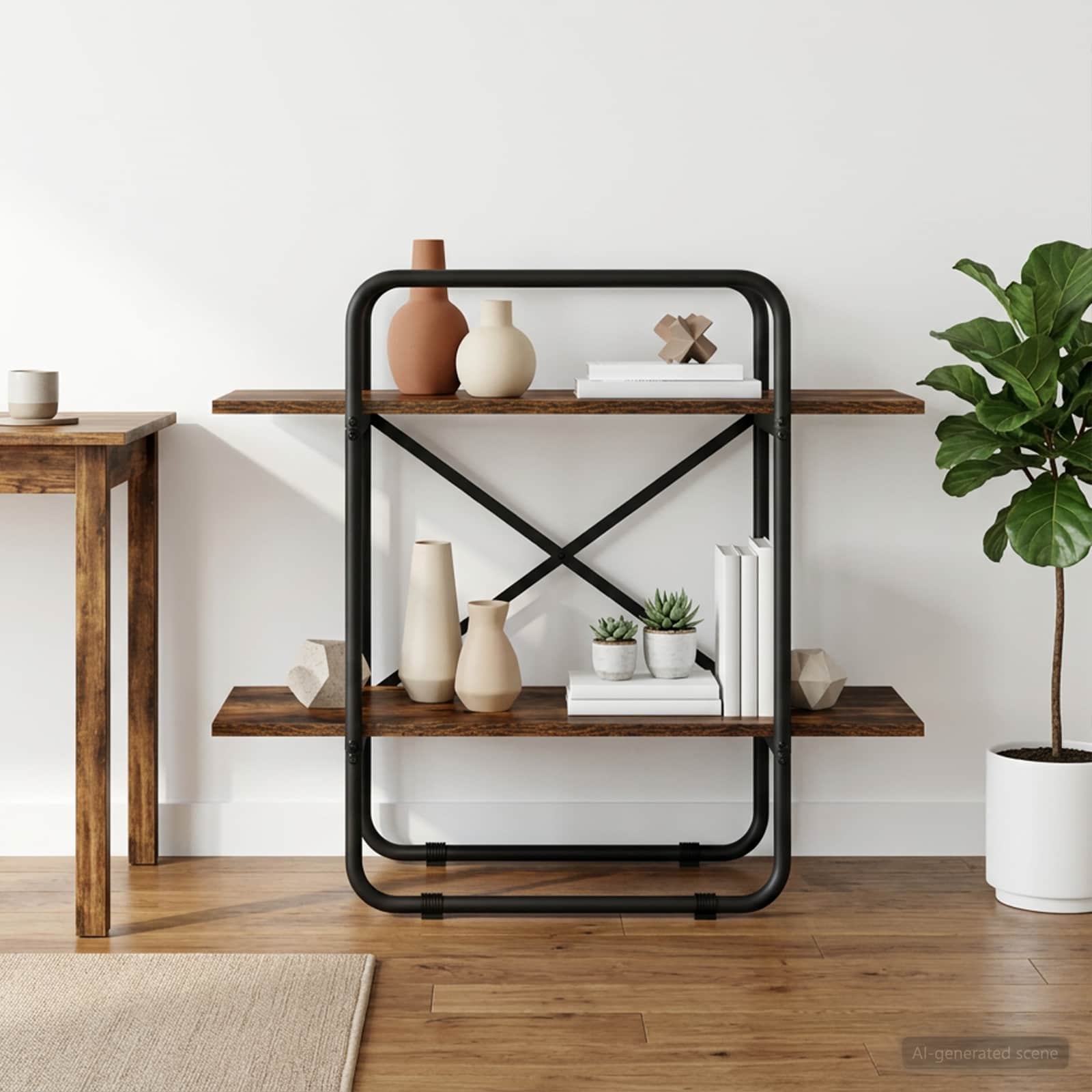 Ράφι Βιβλίων 2 επίπεδα 60 x 35 x 70 cm PB Καπνισμένο Ξύλο Δρυός
