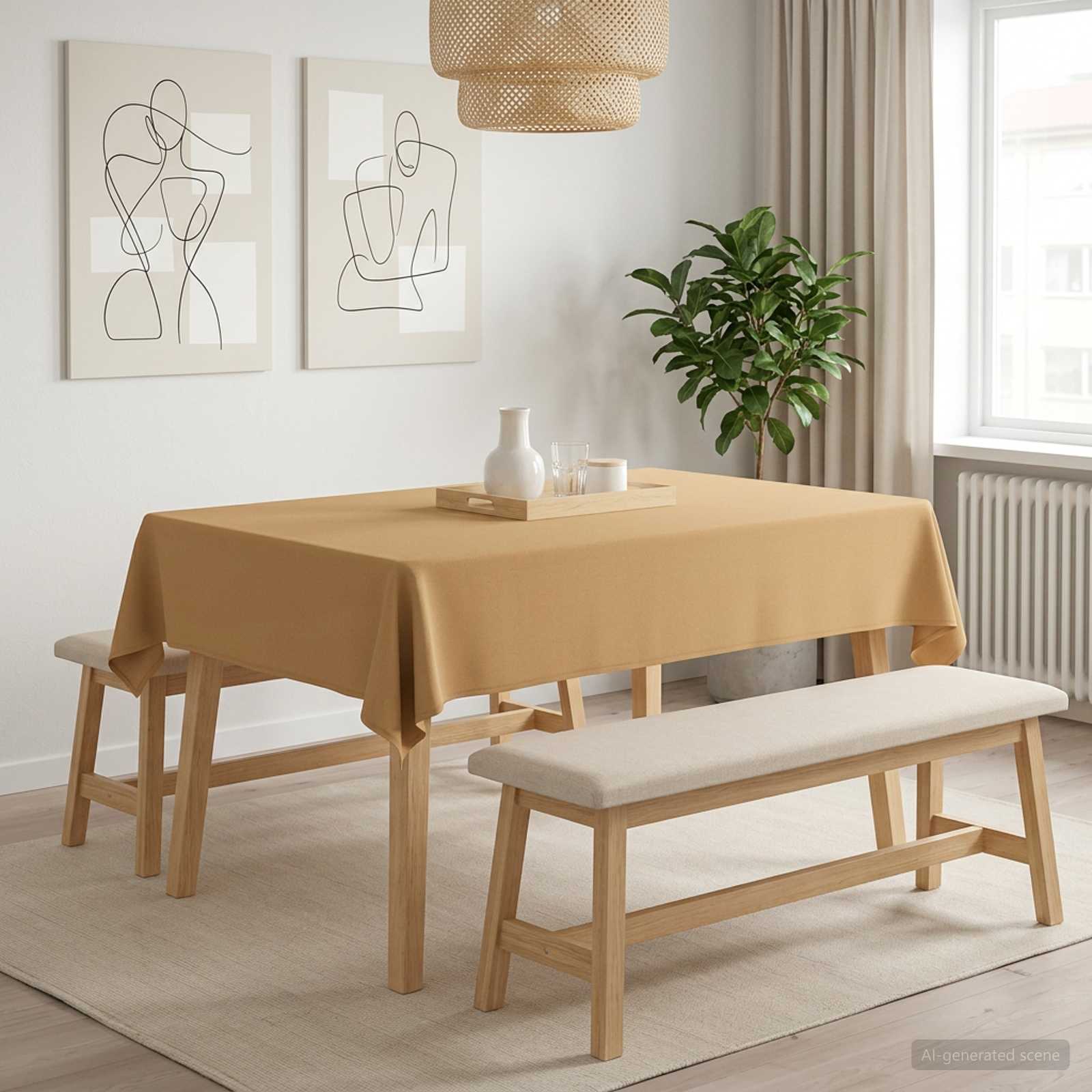 Ύφασμα Τραπέζης Ορθογώνιος Μπεζ 140 x 160 cm Πολυεστέρας - Pakobazaar
