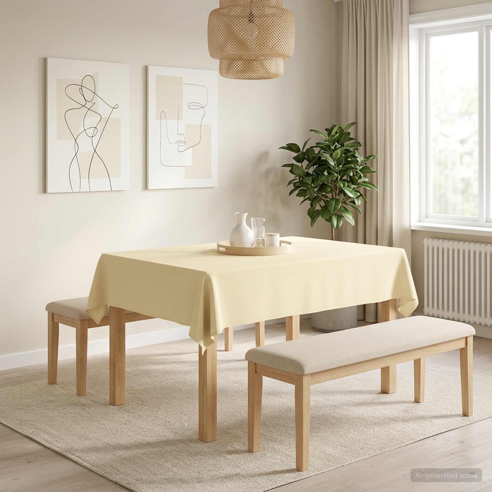 Ύφασμα Τραπέζης Ορθογώνιος Λευκό κρεμ 140 x 160 cm Πολυεστέρας - Pakobazaar