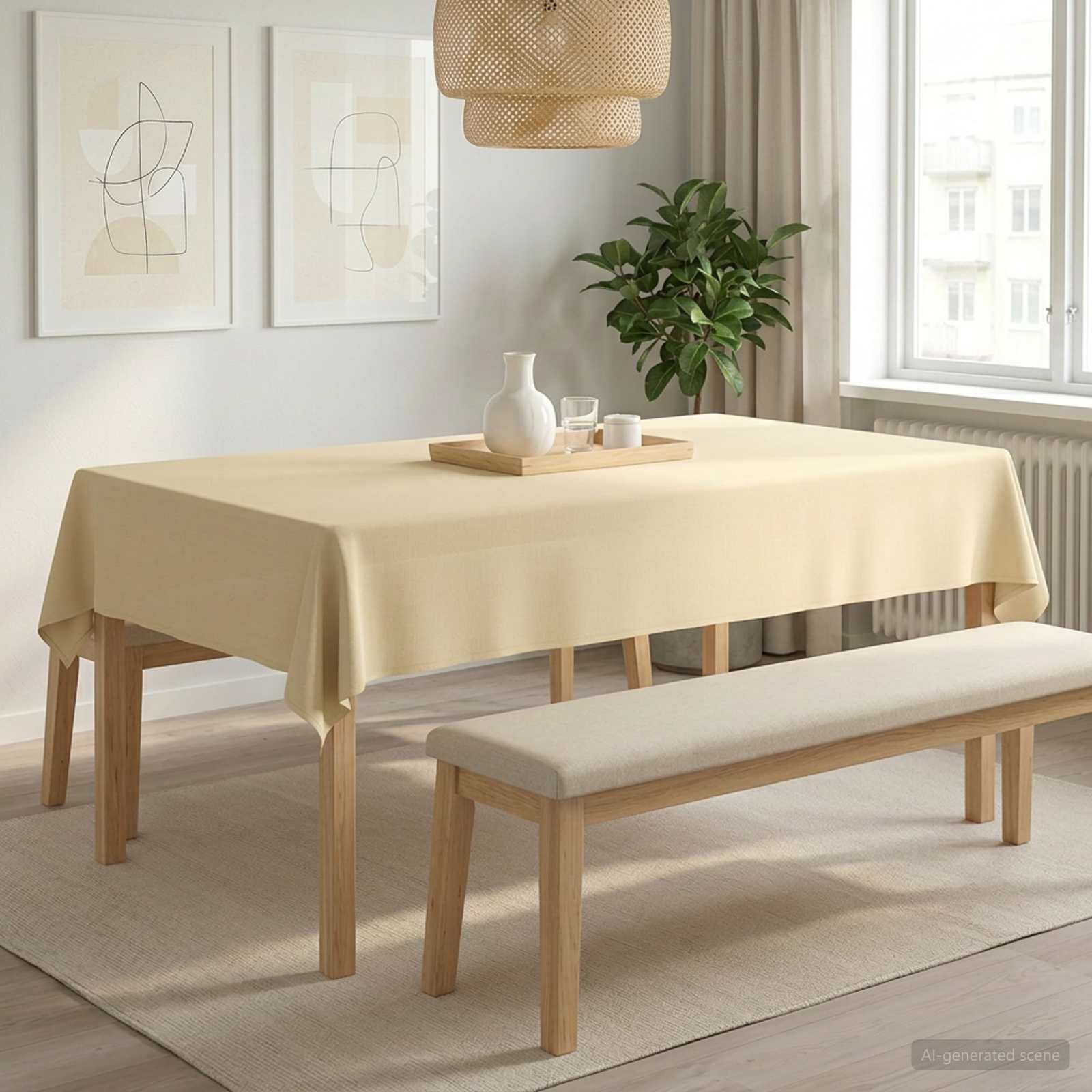 Ύφασμα Τραπέζης Ορθογώνιος Λευκό κρεμ 140 x 200 cm Πολυεστέρας
