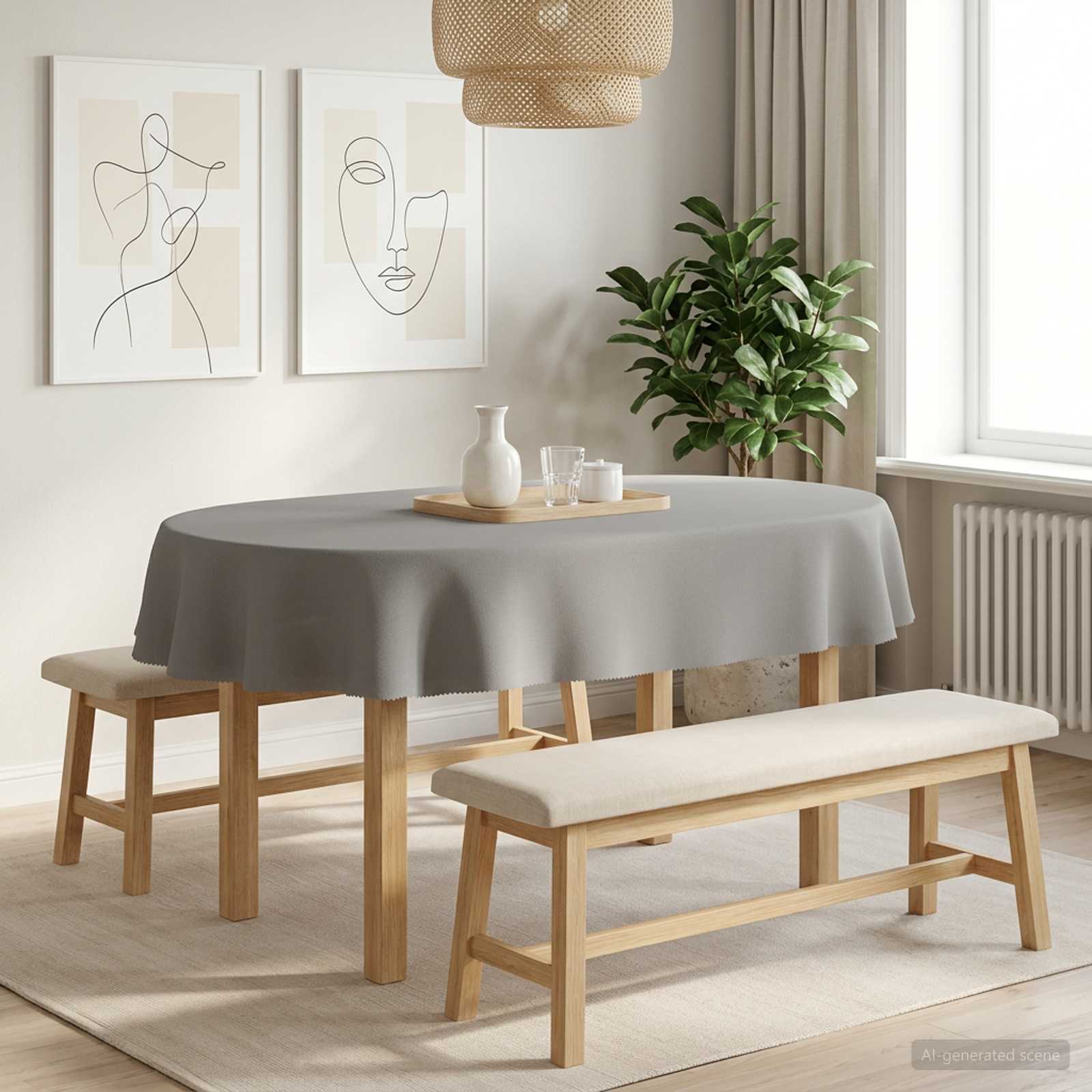 Ύφασμα Τραπέζης Ωοειδής Ανοιχτό γκρι 160 x 220 cm Πολυεστέρας